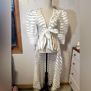 NWT AKIRA • sheer white string shoulder over coat/cape • white